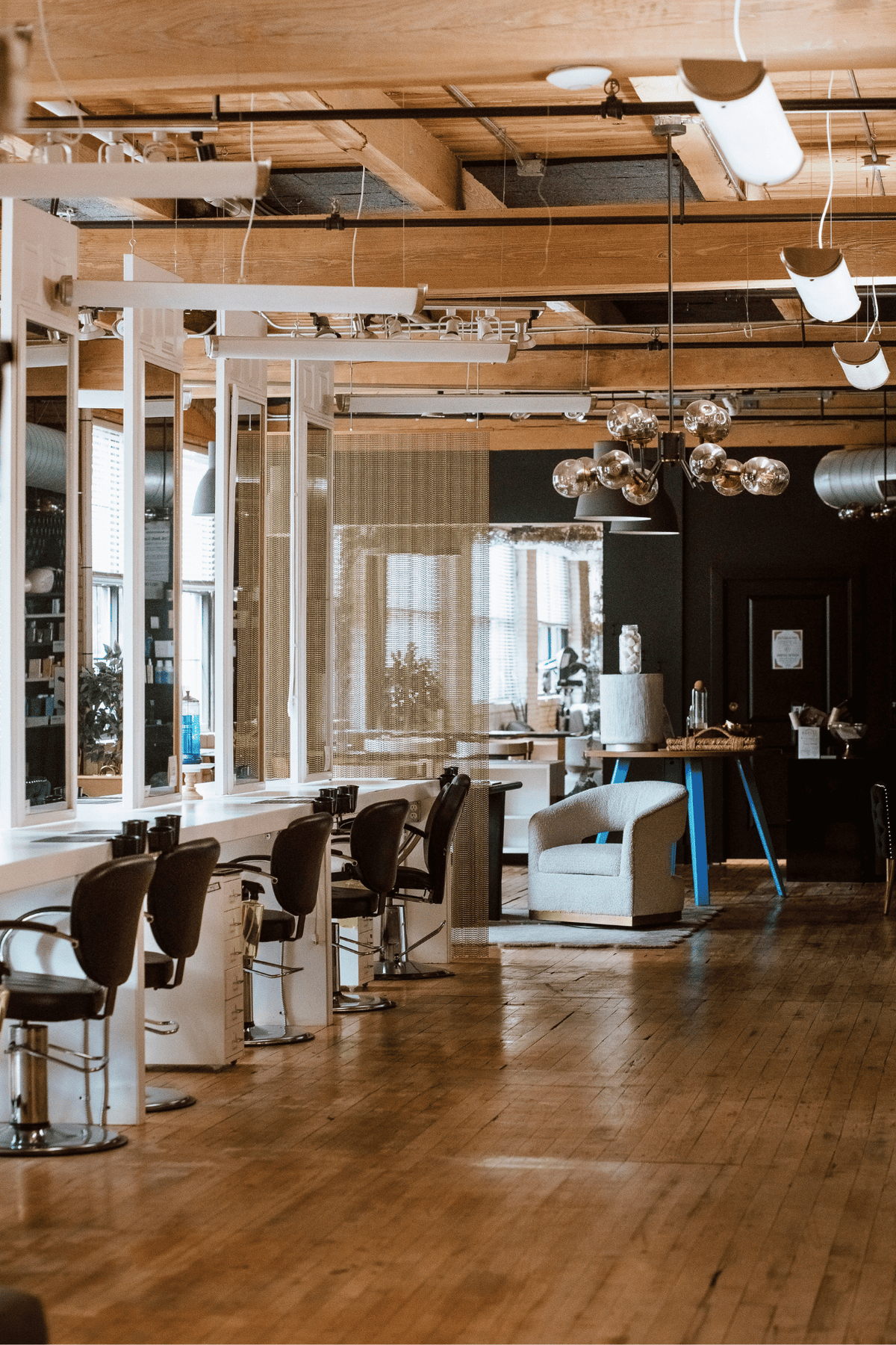 Interior of Quinn Vise Hair Design & Co. salon floor. Located in the Baker Lofts building in Holland, MI.