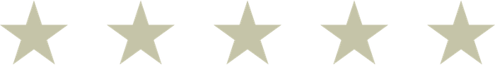 Five sage green stars in a row on a white background.